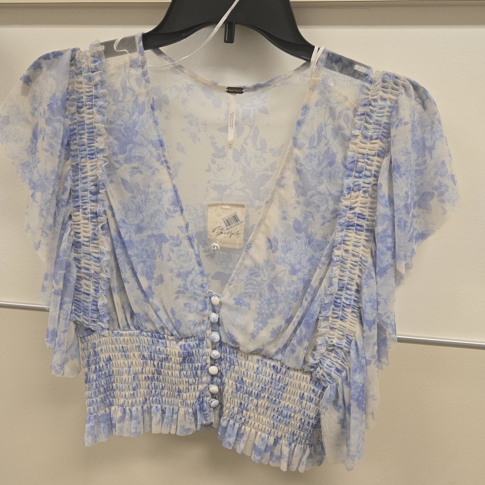 Free People Blue Floral Sheer Top